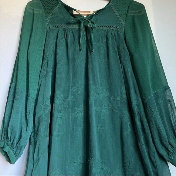 Anthropologie Tiny Women Sz XS Dress Green Boho Embroidered Luisa Swing Peasant - Picture 2 of 16